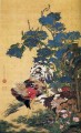 rooster and hen with hydrangeas Ito Jakuchu Japanese